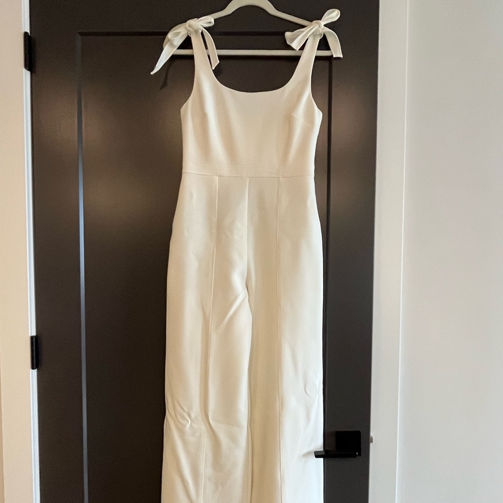 LIKELY White Jumpsuit Size 6 Bridal Bow Shoulders